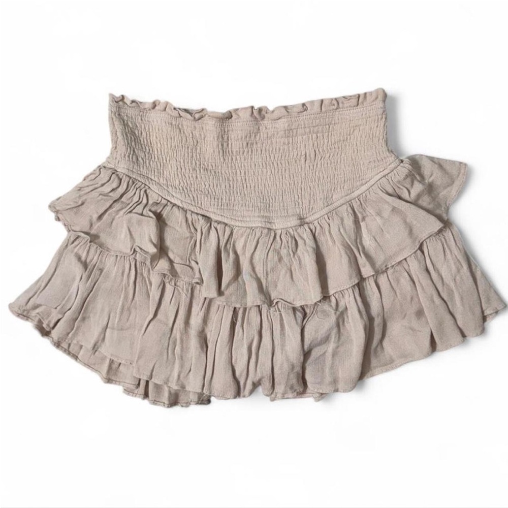 Beige Ruffled Mini Skirt